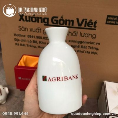 Lọ Hoa Sứ Dáng Tỳ Bà In Logo Agribank Quà Tặng Doanh Nghiệp