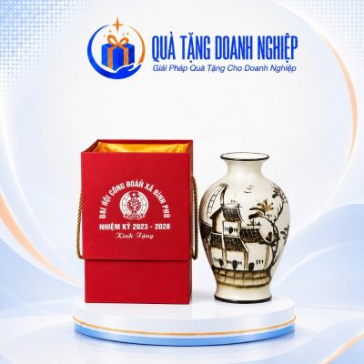Lọ Hoa Sứ Gốm Sứ Bát Tràng Cảnh Đồng Quê Quà Tặng Doanh Nghiệp In Logo