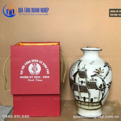 Lọ Hoa Sứ Gốm Sứ Bát Tràng Cảnh Đồng Quê Quà Tặng Doanh Nghiệp In Logo