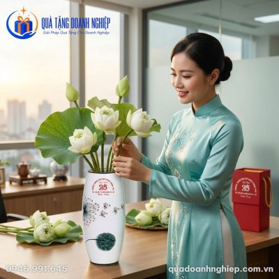 Lọ Hoa Sứ Hoa Bồ Công Anh Quà Tặng Doanh Nghiệp In Logo