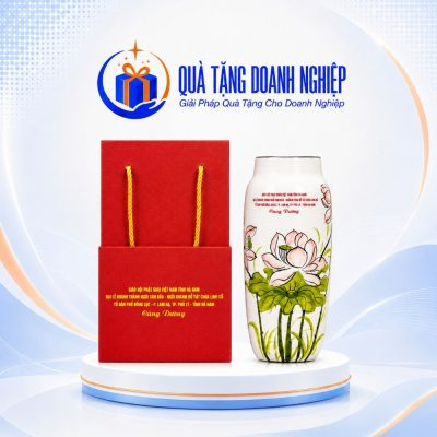 Lọ Hoa Sứ Họa Tiết Hoa Sen In Logo Quà Tặng Doanh Nghiệp