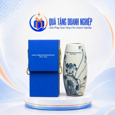 Lọ Hoa Sứ Men Rạn Sen Cổ Điển In Logo Quà Tặng Doanh Nghiệp