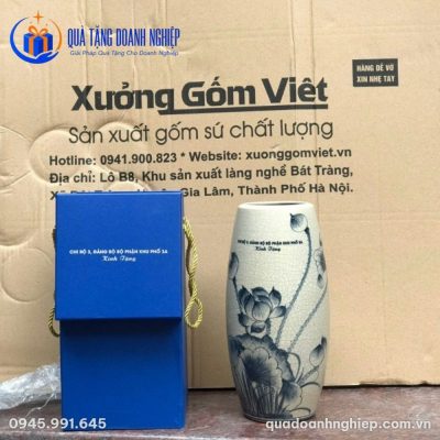 Lọ Hoa Sứ Men Rạn Sen Cổ Điển In Logo Quà Tặng Doanh Nghiệp