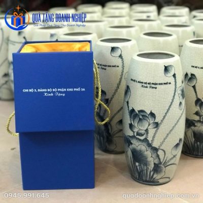 Lọ Hoa Sứ Men Rạn Sen Cổ Điển In Logo Quà Tặng Doanh Nghiệp