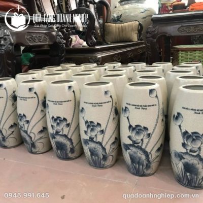 Lọ Hoa Sứ Men Rạn Sen Cổ Điển In Logo Quà Tặng Doanh Nghiệp