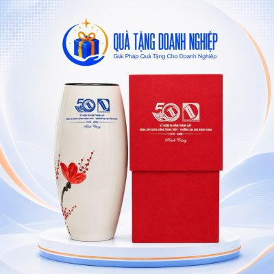 Lọ Hoa Sứ Trắng Vẽ Tay Hoa Đào Đỏ Kèm Hộp Quà Tặng Sang Trọng - Ảnh đại diện