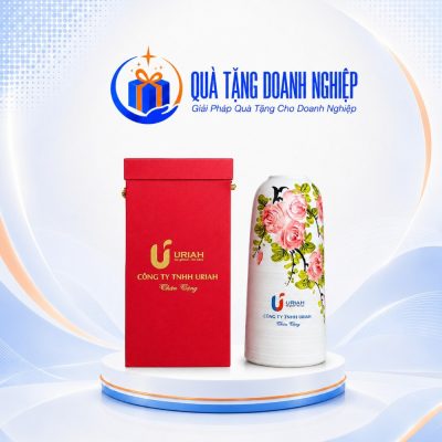 Lọ Hoa Sứ Vẽ Tay Hoa Hồng In Logo Quà Tặng Doanh Nghiệp