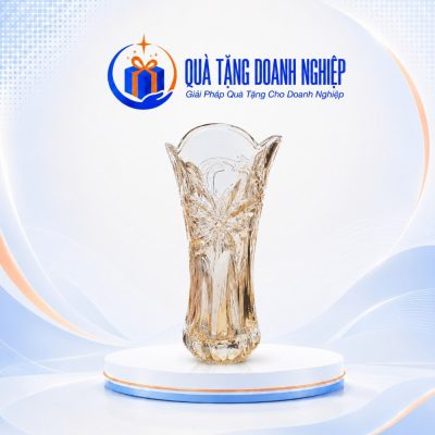 Lọ Hoa Thủy Tinh Hổ Phách Hướng Dương In Logo Quà Tặng Doanh Nghiệp