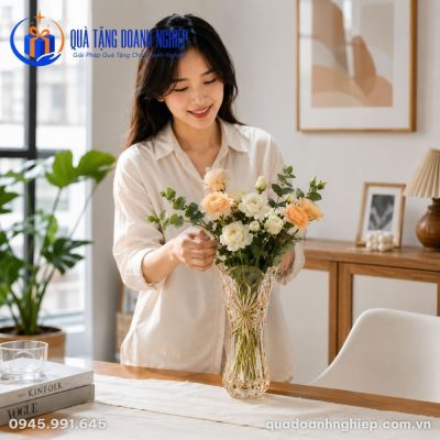 Lọ Hoa Thủy Tinh Hổ Phách Hướng Dương In Logo Quà Tặng Doanh Nghiệp