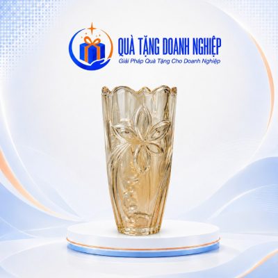 Lọ Hoa Thủy Tinh Hổ Phách Khắc Nổi Quà Tặng Doanh Nghiệp In Logo