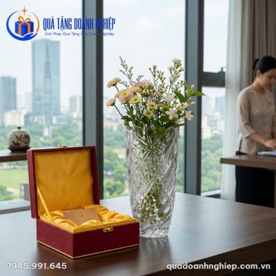 Lọ Hoa Thủy Tinh Hoa Hướng Dương In Logo Quà Tặng Doanh Nghiệp