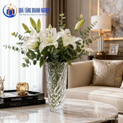 Lọ Hoa Thủy Tinh Hoa Hướng Dương In Logo Quà Tặng Doanh Nghiệp