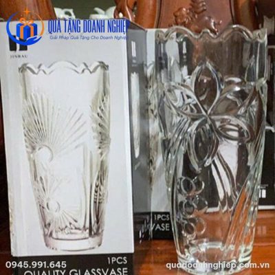 Lọ Hoa Thủy Tinh In Logo Hoa Hướng Dương Quà Tặng Doanh Nghiệp