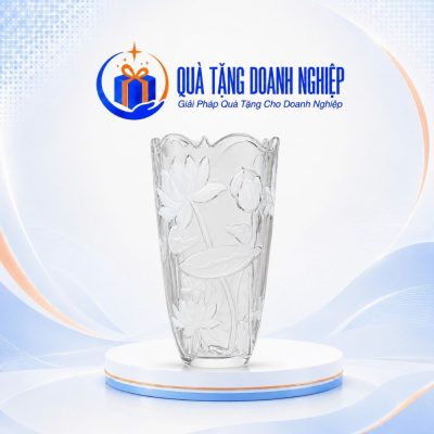 Lọ Hoa Thủy Tinh Khắc Nổi Hoa Sen Quà Tặng Doanh Nghiệp In Logo