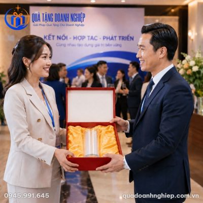 Lọ Hoa Thủy Tinh Trụ Tròn Quà Tặng Doanh Nghiệp In Logo