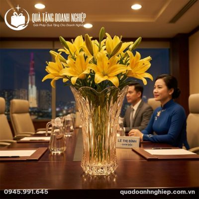 Lọ Hoa Thủy Tinh Tulip Khắc Nổi In Logo Quà Tặng Doanh Nghiệp