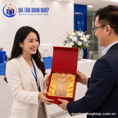Lọ Hoa Thủy Tinh Tulip Khắc Nổi In Logo Quà Tặng Doanh Nghiệp