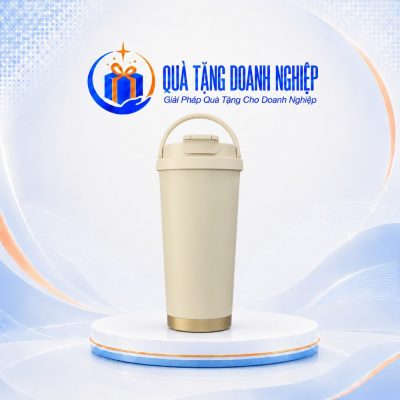 Ly giữ nhiệt có quai xách màu be 710ml in logo quà tặng LGNQT-11 - Ảnh đại diện