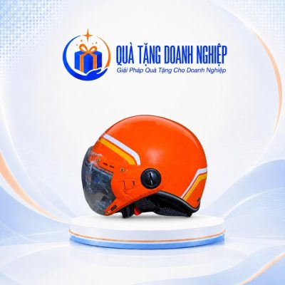 Mũ bảo hiểm in logo nửa đầu có kính sơn bóng màu cam Quà Tặng Doanh Nghiệp