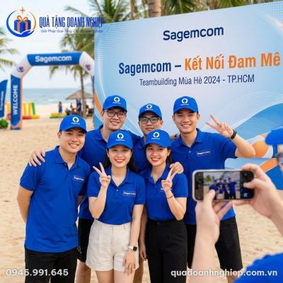 Mũ Thêu Logo Sagemcom Xanh Cobalt Quà Tặng Doanh Nghiệp