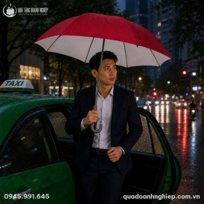Góc nhìn từ trên xuống cho thấy tán ô căng tròn cân đối che chắn toàn diện