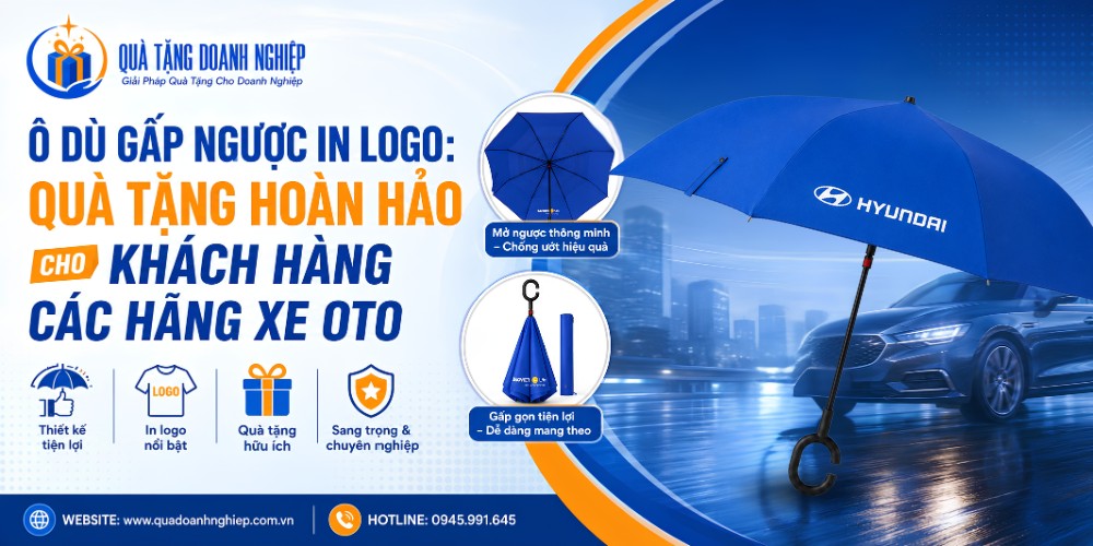 Ô gấp ngược in logo quà tặng cho các hãng xe ô tô