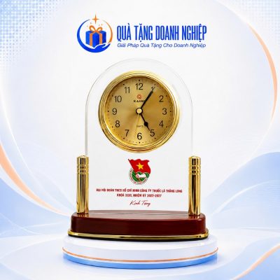 Đồng Hồ Để Bàn Pha Lê Đế Gỗ Quà Tặng Doanh Nghiệp