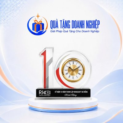 Đồng Hồ Để Bàn Pha Lê In Logo Kỷ Niệm 10 Năm Quà Tặng Doanh Nghiệp