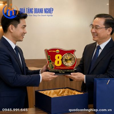 Đồng Hồ Để Bàn Pha Lê In Logo Kỷ Niệm Ngày Thành Lập Quà Tặng Doanh Nghiệp