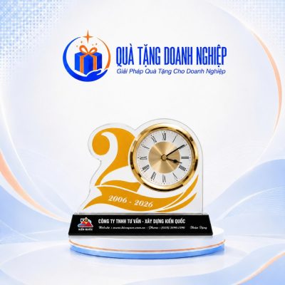 Đồng Hồ Để Bàn Pha Lê Kỷ Niệm 20 Năm In Logo Quà Tặng Doanh Nghiệp