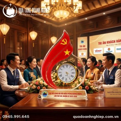 Đồng Hồ Để Bàn Pha Lê Ngọn Lửa In Logo Quà Tặng Doanh Nghiệp