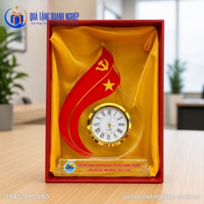 Đồng Hồ Để Bàn Pha Lê Ngọn Lửa In Logo Quà Tặng Doanh Nghiệp