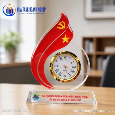 Đồng Hồ Để Bàn Pha Lê Ngọn Lửa In Logo Quà Tặng Doanh Nghiệp