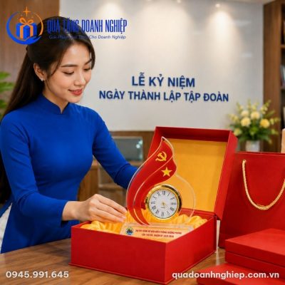 Đồng Hồ Để Bàn Pha Lê Ngọn Lửa In Logo Quà Tặng Doanh Nghiệp