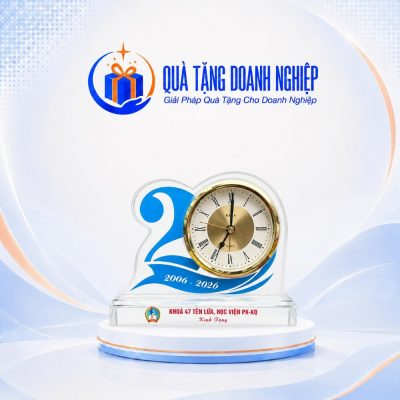 Đồng Hồ Để Bàn Pha Lê Quà Tặng Doanh Nghiệp In Logo Kỷ Niệm 20 Năm