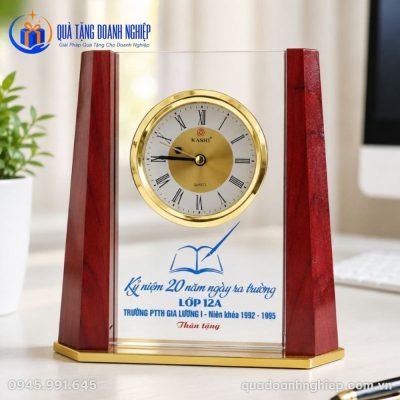 Đồng Hồ Pha Lê Để Bàn Phối Gỗ In Logo Quà Tặng Doanh Nghiệp