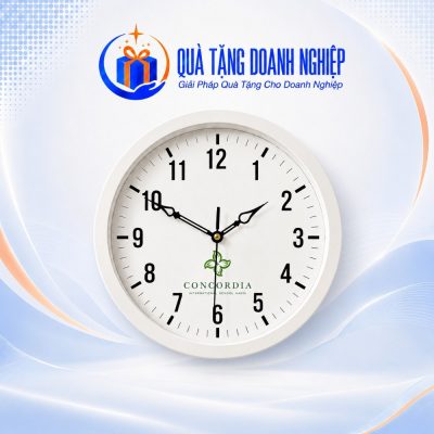Đồng Hồ Treo Tường Quà Tặng Doanh Nghiệp In Logo Màu Trắng