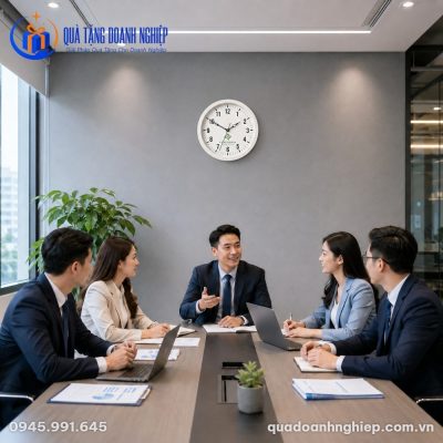 Đồng Hồ Treo Tường Quà Tặng Doanh Nghiệp In Logo Màu Trắng