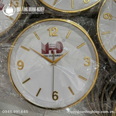 Đồng Hồ Treo Tường Viền Vàng Quà Tặng Doanh Nghiệp In Logo