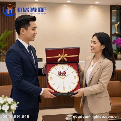 Đồng Hồ Treo Tường Viền Vàng Quà Tặng Doanh Nghiệp In Logo