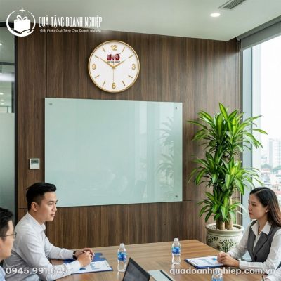 Đồng Hồ Treo Tường Viền Vàng Quà Tặng Doanh Nghiệp In Logo