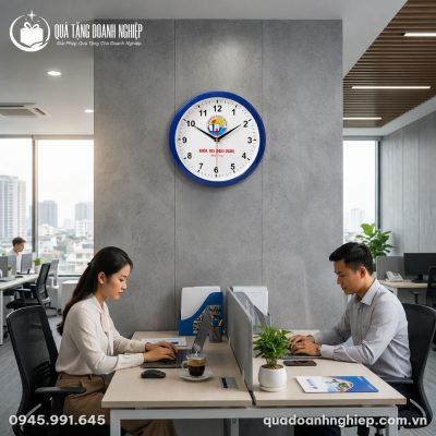 Đồng Hồ Treo Tường Viền Xanh Quà Tặng Doanh Nghiệp In Logo