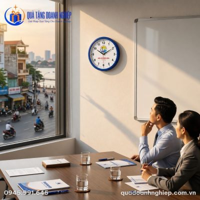 Đồng Hồ Treo Tường Viền Xanh Quà Tặng Doanh Nghiệp In Logo