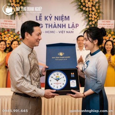 Đồng Hồ Treo Tường Viền Xanh Quà Tặng Doanh Nghiệp In Logo