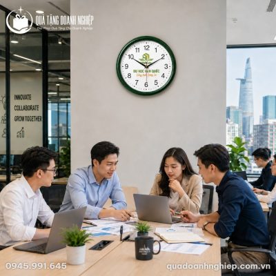 Đồng Hồ Treo Tường Xanh Lá In Logo Quà Tặng Doanh Nghiệp