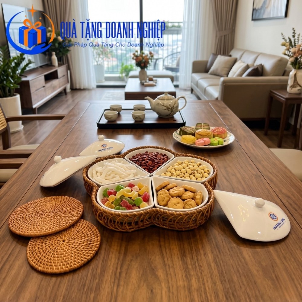 Bộ khay mứt tết in logo quà tặng