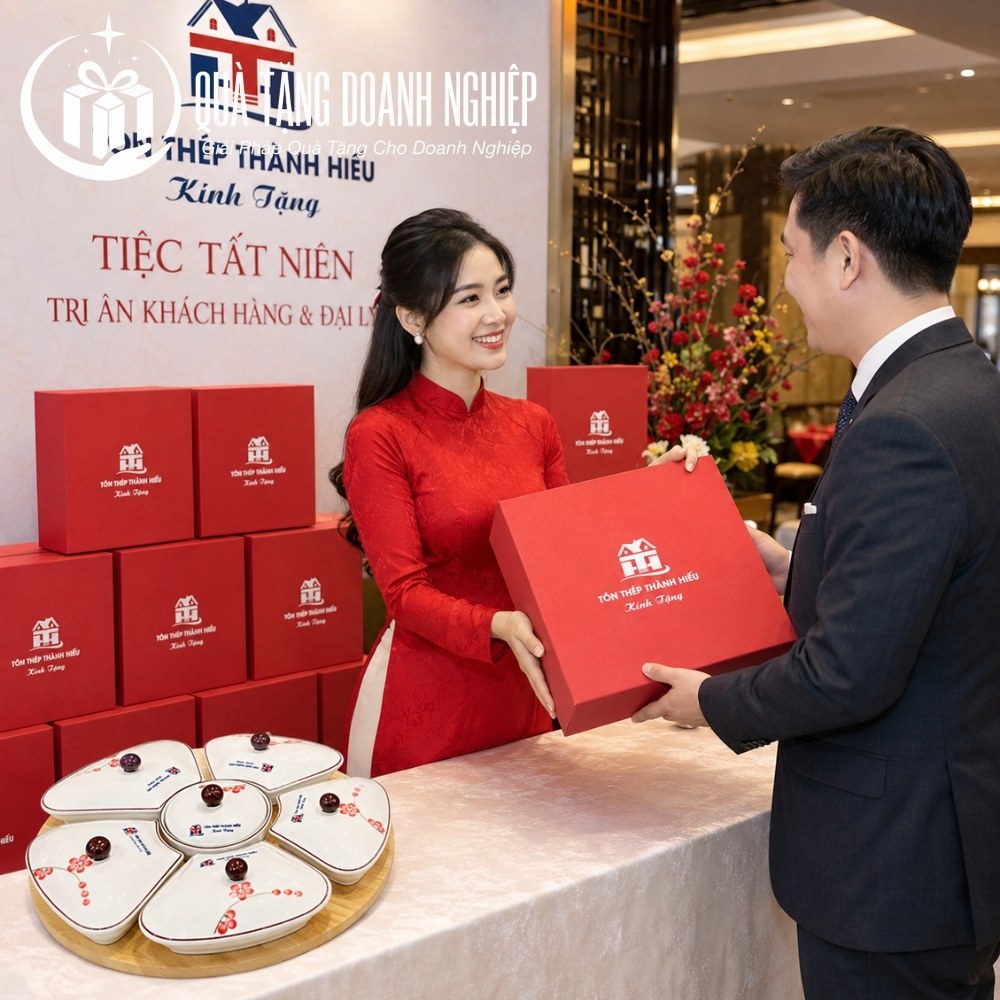 Bộ khay mứt, hũ mứt in logo quà tặng