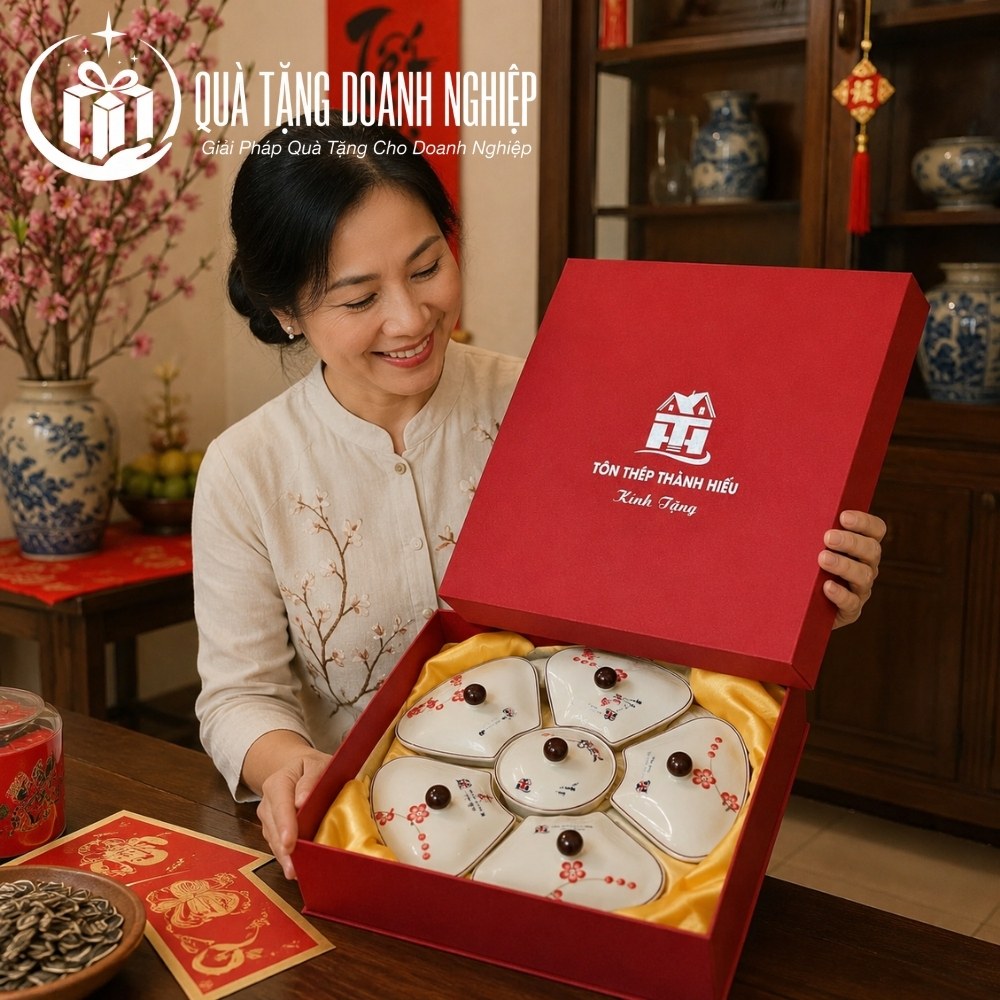 Bộ khay mứt tết in logo quà tặng
