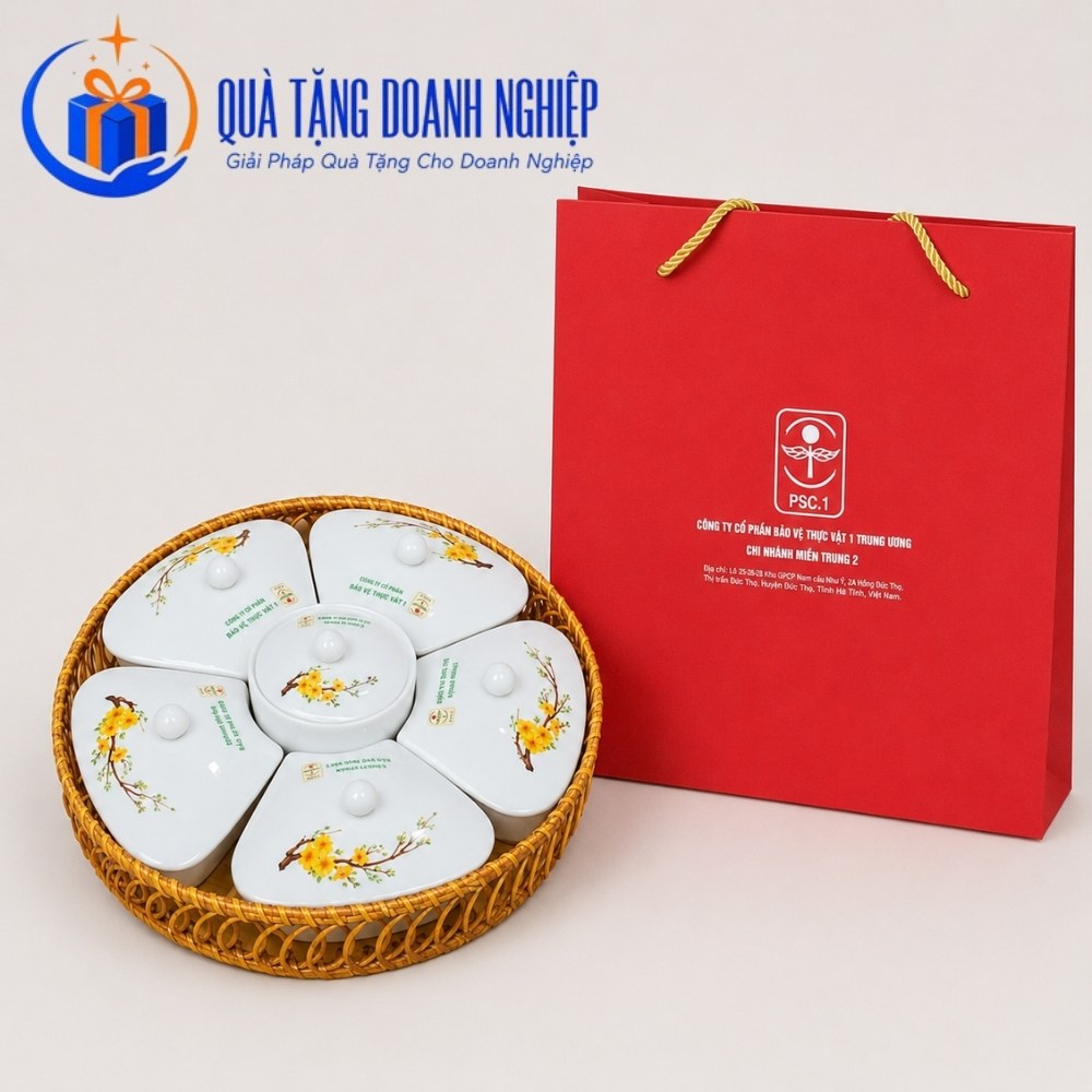 Bộ khay mứt, hũ mứt in logo quà tặng