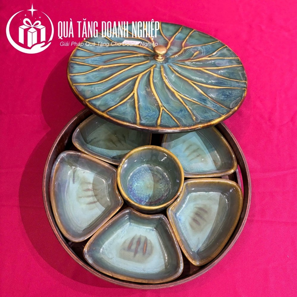 Bộ khay mứt, hũ mứt in logo quà tặng